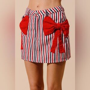 SO ME Contrast Bow Knot Pocket Denim Skirt